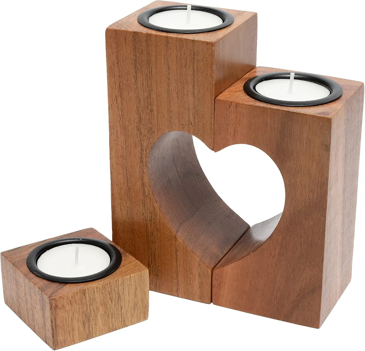 TBFM Wooden Heart Candle Holder – 6” Handmade Decorative Candles Holders/Unique Candles for Her/Romantic Gift for Wife/Girlfriend/Acacia Wood Decor Tealight/Unity Love Gifts