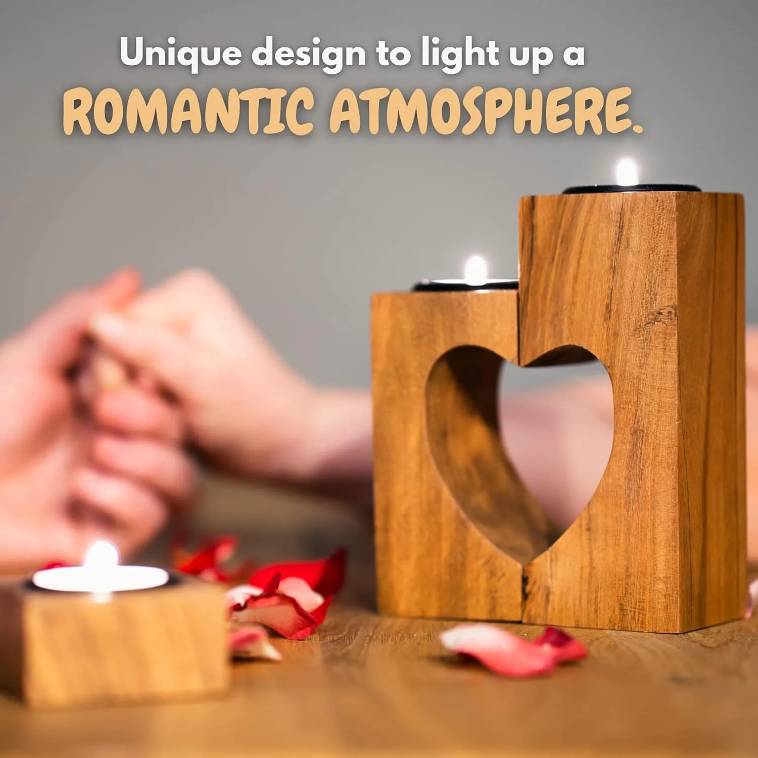 TBFM Wooden Heart Candle Holder – 6” Handmade Decorative Candles Holders/Unique Candles for Her/Romantic Gift for Wife/Girlfriend/Acacia Wood Decor Tealight/Unity Love Gifts