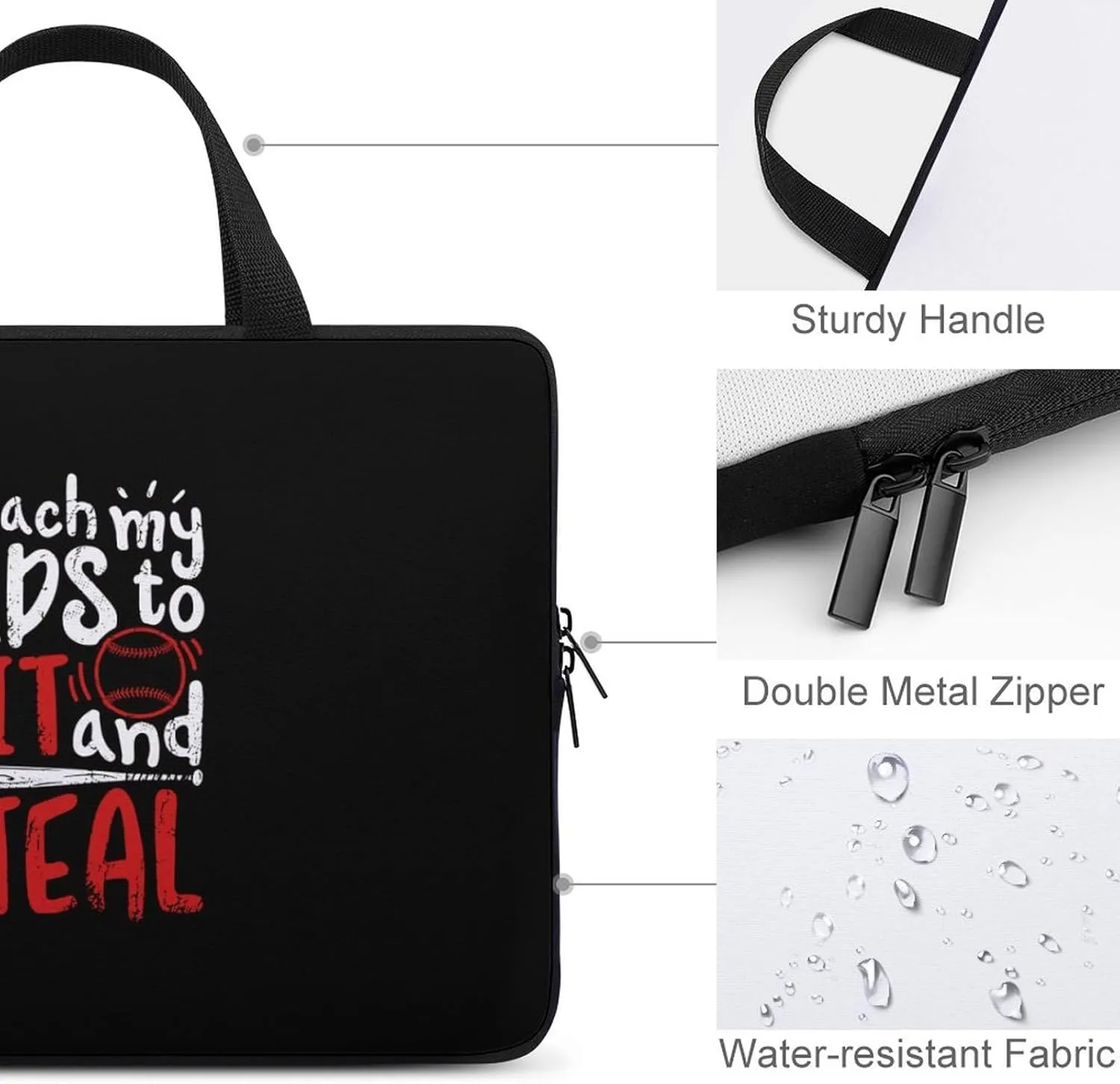 Teach Kids to Hit And Steal Baseball Laptop Sleeve Bag Computer Carrying Case Laptops Protective Cover for Travel Business