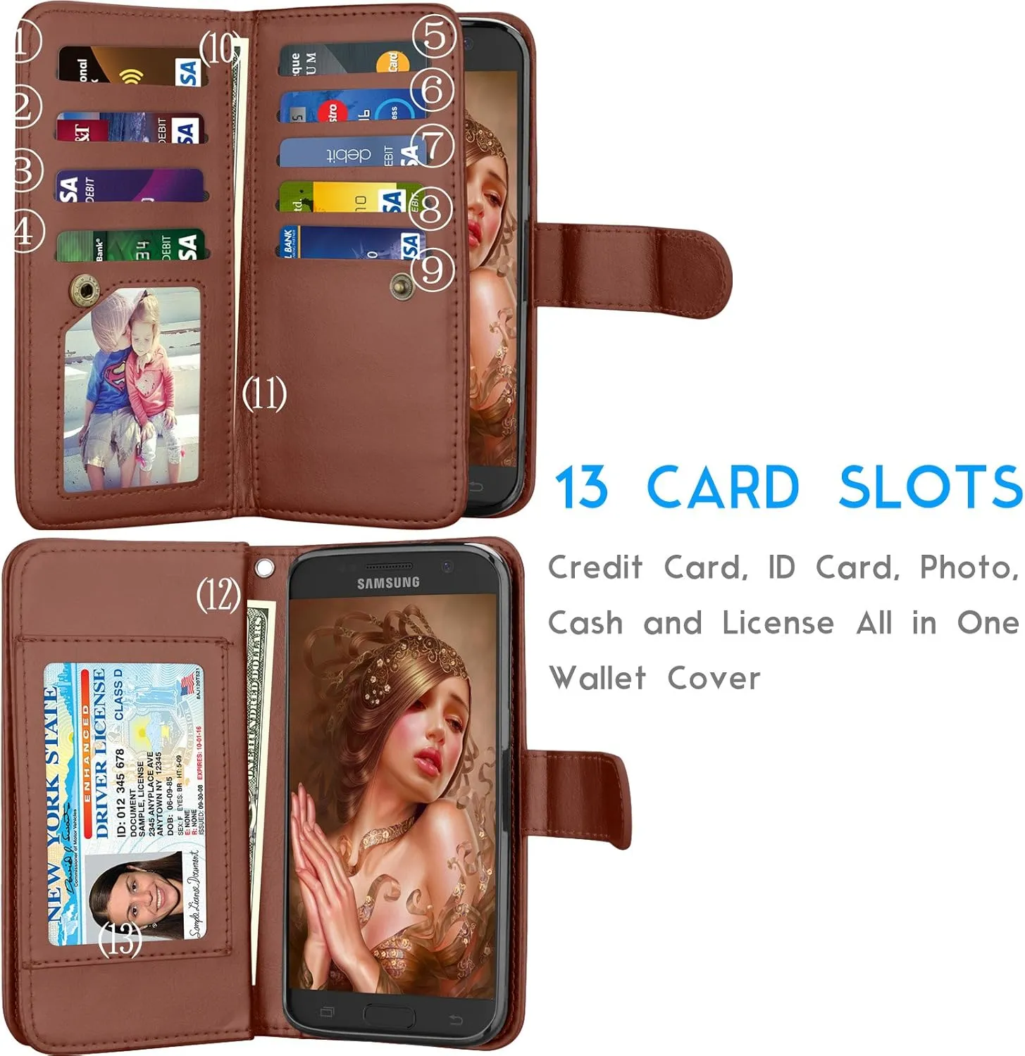 Tekcoo for Galaxy S7 Case/Galaxy S7 Wallet Case, Luxury ID Cash Credit Card Slots Holder Purse Carrying PU Leather Folio Flip Cover [Detachable Magnetic Hard Case] & Kickstand for Samsung S7-Brown