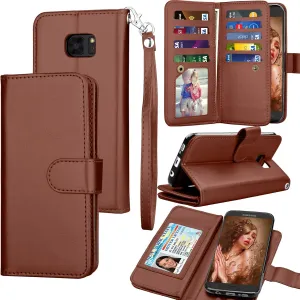 Tekcoo for Galaxy S7 Case/Galaxy S7 Wallet Case, Luxury ID Cash Credit Card Slots Holder Purse Carrying PU Leather Folio Flip Cover [Detachable Magnetic Hard Case] & Kickstand for Samsung S7-Brown