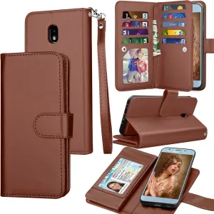 Tekcoo Galaxy J7 2018/Aero/Top/V 2nd/Crown/Aura/Refine/Eon PU Leather Wallet Case, Brown, 11 Card Slots, Kickstand
