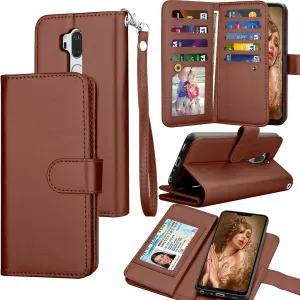 Tekcoo Wallet Case for LG G7 / LG G7 ThinQ, PU Leather Luxury ID Cash Credit Card Slots Holder Purse Carrying Folio Flip Cover [Detachable Magnetic Hard Case] Kickstand - Brown