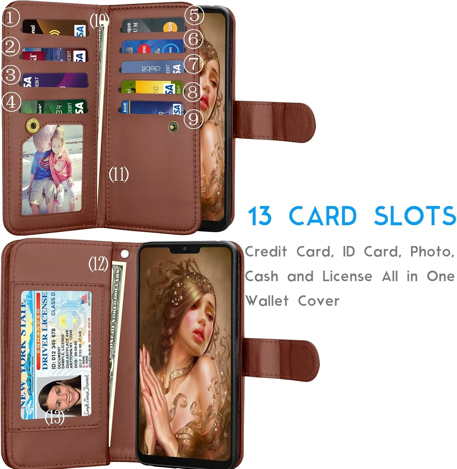 Tekcoo Wallet Case for LG G7 / LG G7 ThinQ, PU Leather Luxury ID Cash Credit Card Slots Holder Purse Carrying Folio Flip Cover [Detachable Magnetic Hard Case] Kickstand - Brown