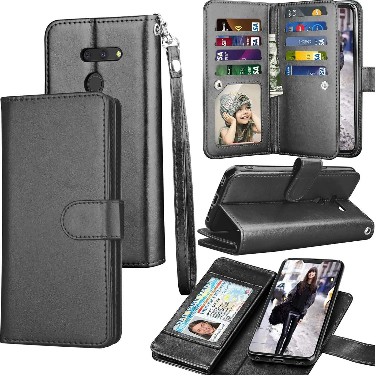 Tekcoo Wallet Case for LG G8 / LG G8 ThinQ 2019, Luxury ID Cash Credit Card Slots Holder PU Leather Carrying Purse Folio Flip Cover Cases [Detachable Magnetic Hard Case] Kickstand Strap [Black]