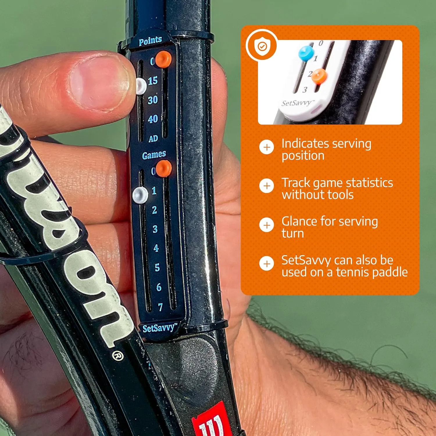 Tennis Score Keeper for Racket and Paddle, Tennis Score Counter, Easy-to-Mount Point Tracker for Recording Points, Games, and Sets, Featherweight Score Keeping Device, 2g