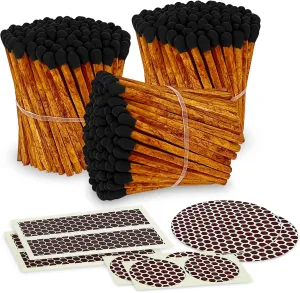 Thankful Greetings Brown Stick Black Tip Decorative Matches | 300  Artisan 2” Safety Espresso Style Matchsticks with Adhesive Strikers | Great for Home Decor & Candle Lovers