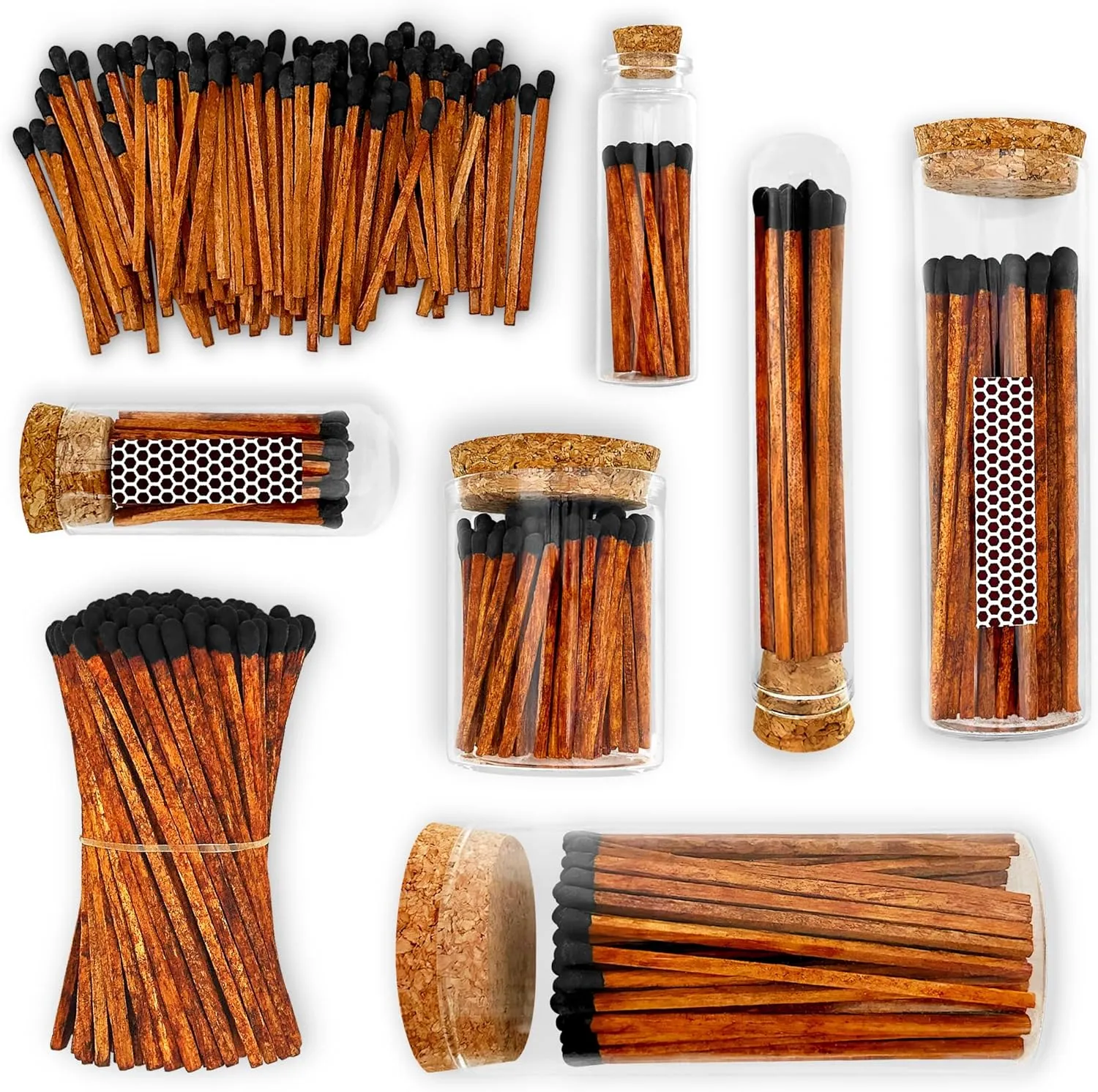 Thankful Greetings Brown Stick Black Tip Decorative Matches | 300  Artisan 2” Safety Espresso Style Matchsticks with Adhesive Strikers | Great for Home Decor & Candle Lovers