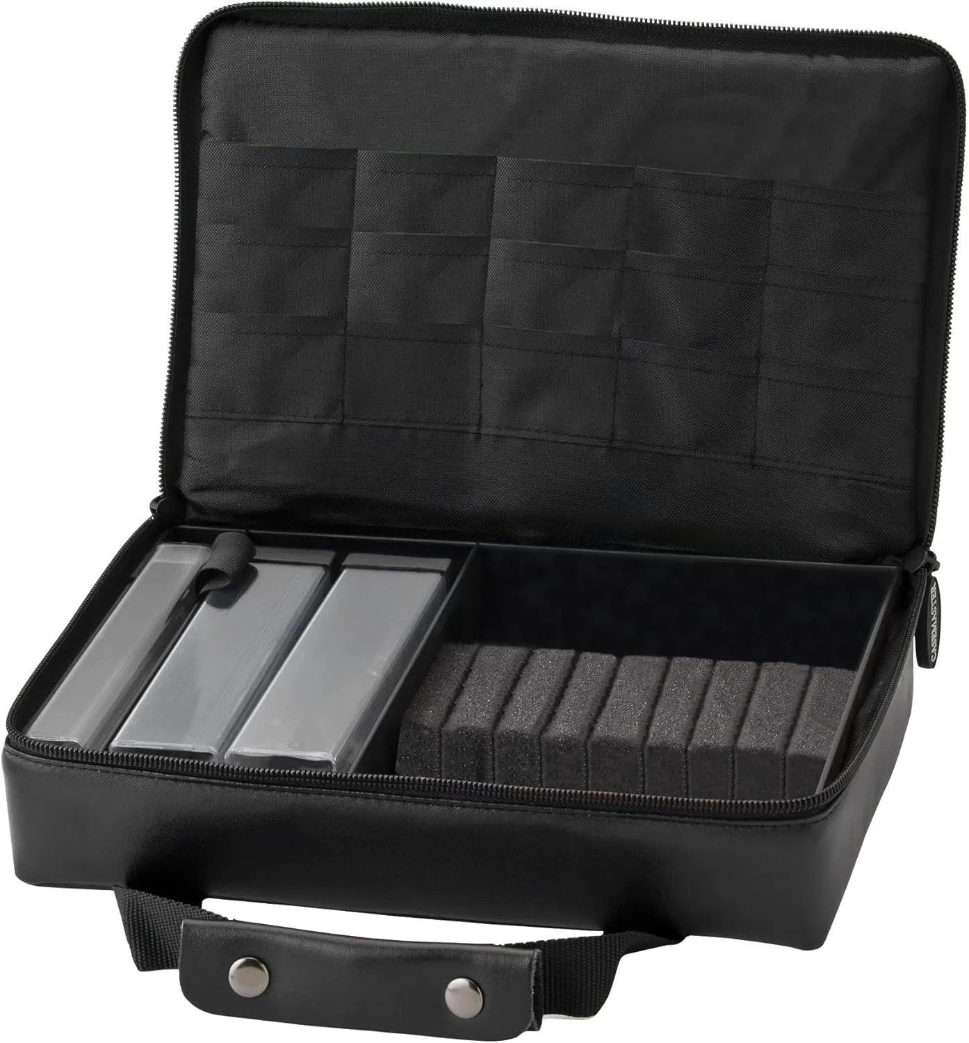 The Pro Leatherette Dart Case with Leather-Like Exterior Covering, Holds 9 Steel Tip or Soft Tip Darts with 15 Built-in Pockets for Accessories and Plastic Tubes and Containers for Even More