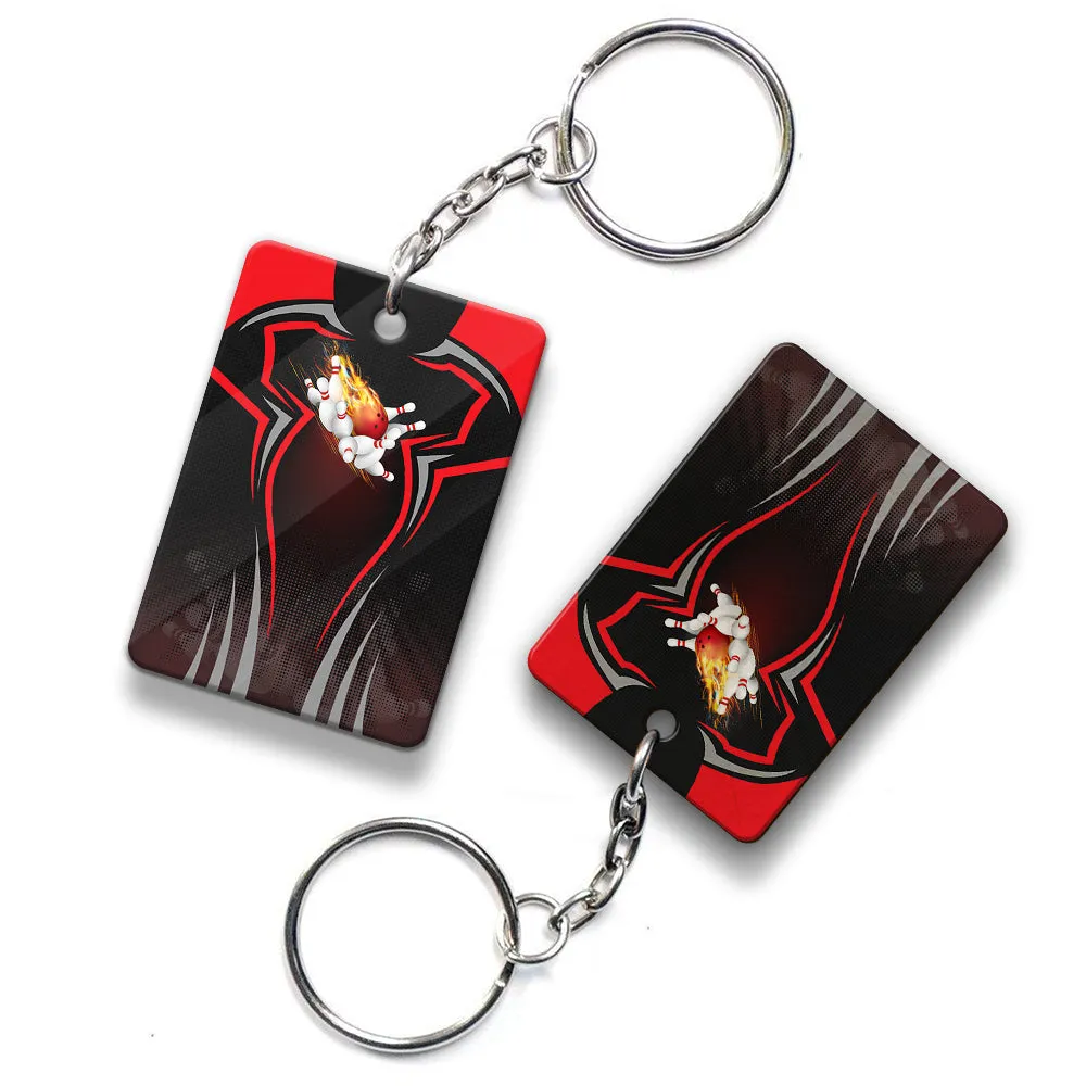 The Red Bowling Ball Crashing The Pins Personalized Name 3D Keychain
