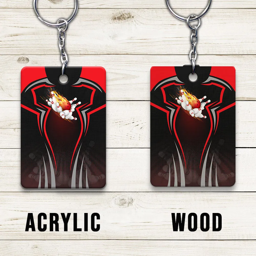 The Red Bowling Ball Crashing The Pins Personalized Name 3D Keychain