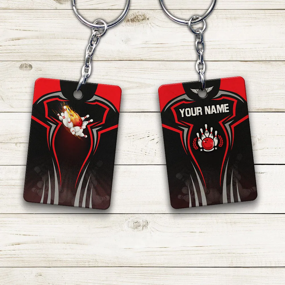 The Red Bowling Ball Crashing The Pins Personalized Name 3D Keychain