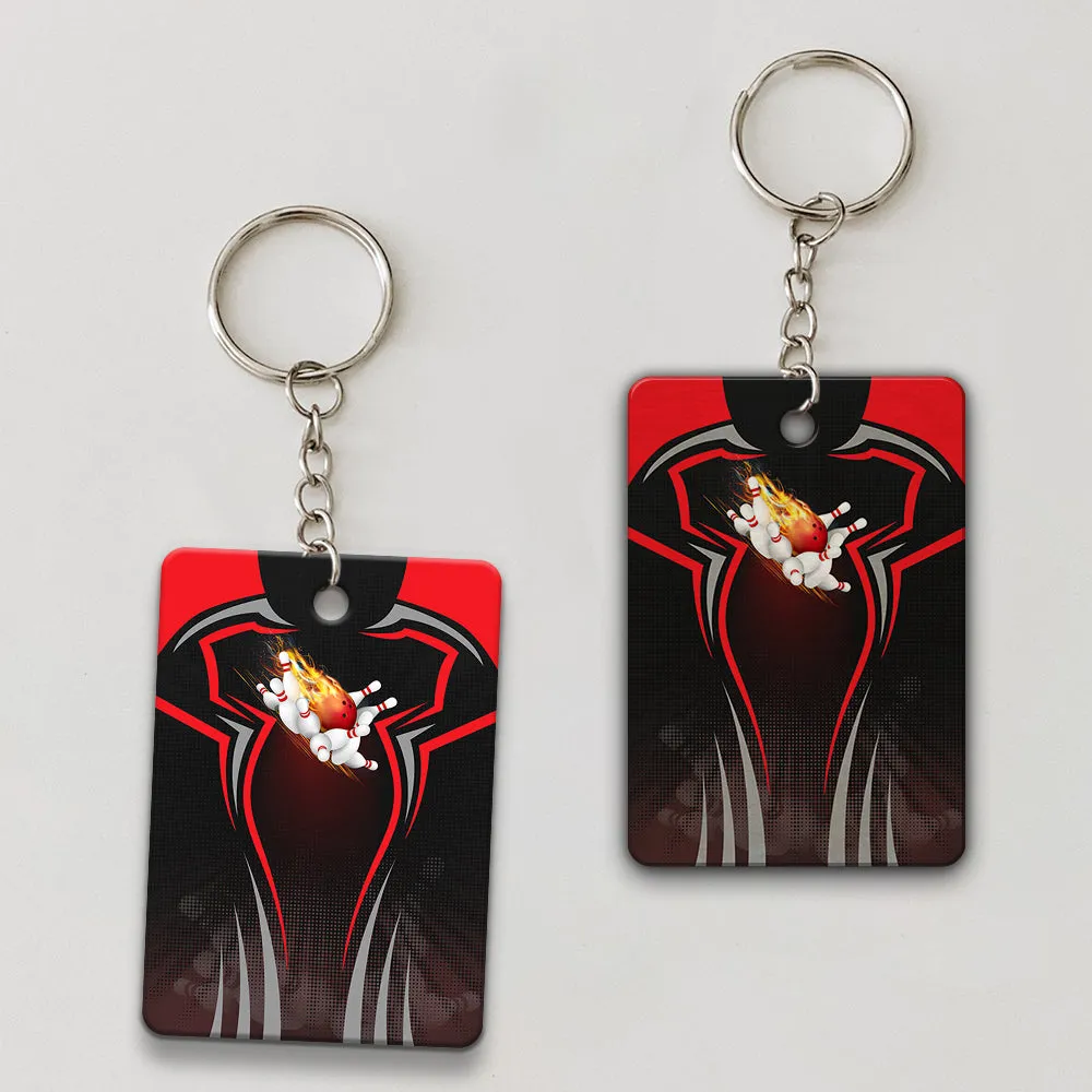 The Red Bowling Ball Crashing The Pins Personalized Name 3D Keychain