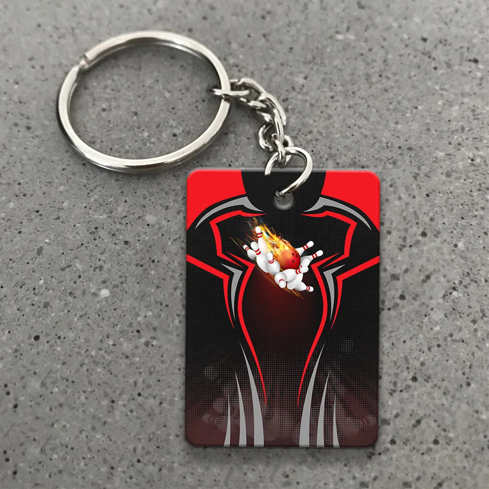 The Red Bowling Ball Crashing The Pins Personalized Name 3D Keychain