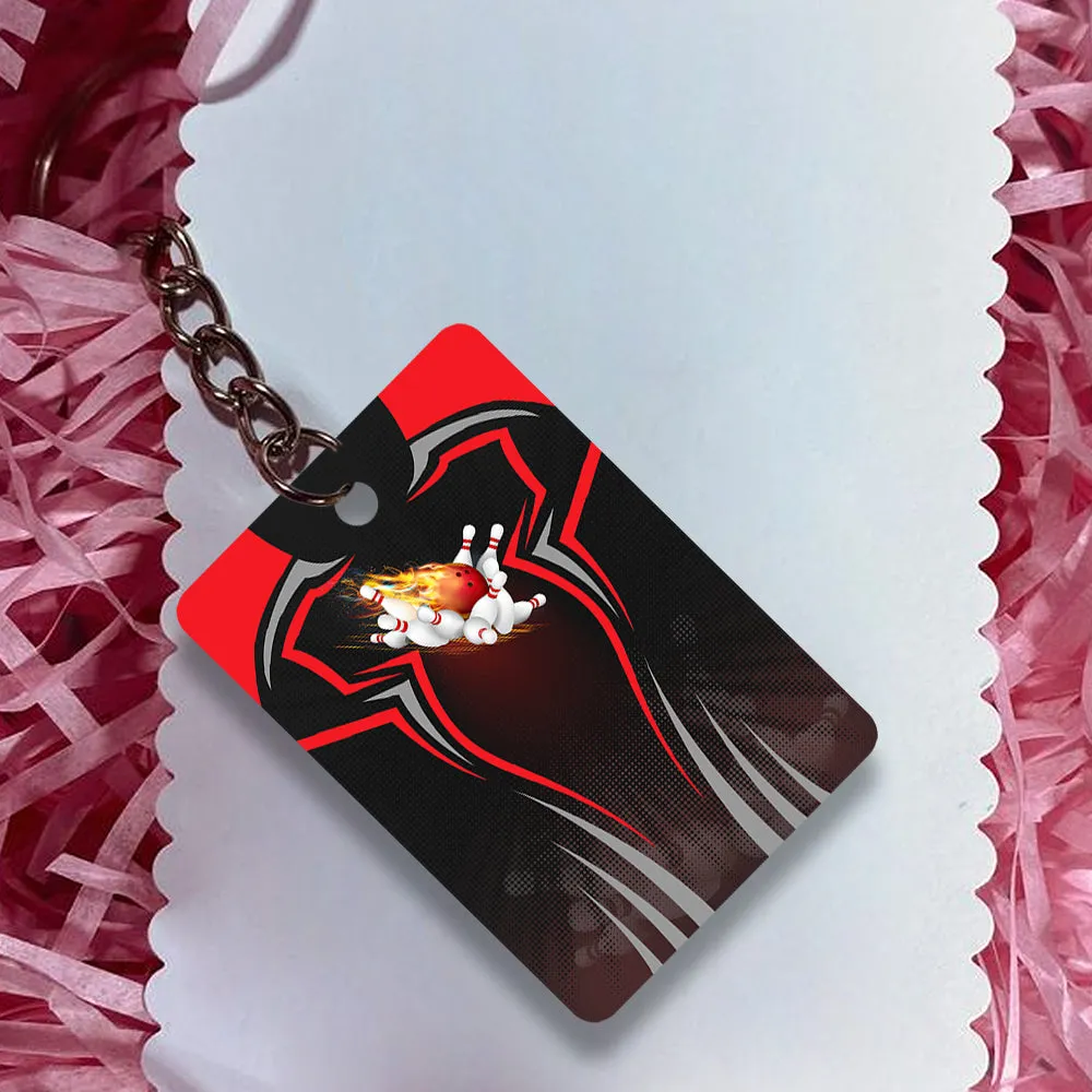 The Red Bowling Ball Crashing The Pins Personalized Name 3D Keychain