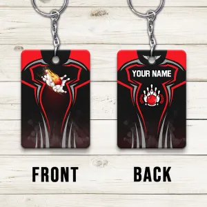 The Red Bowling Ball Crashing The Pins Personalized Name 3D Keychain