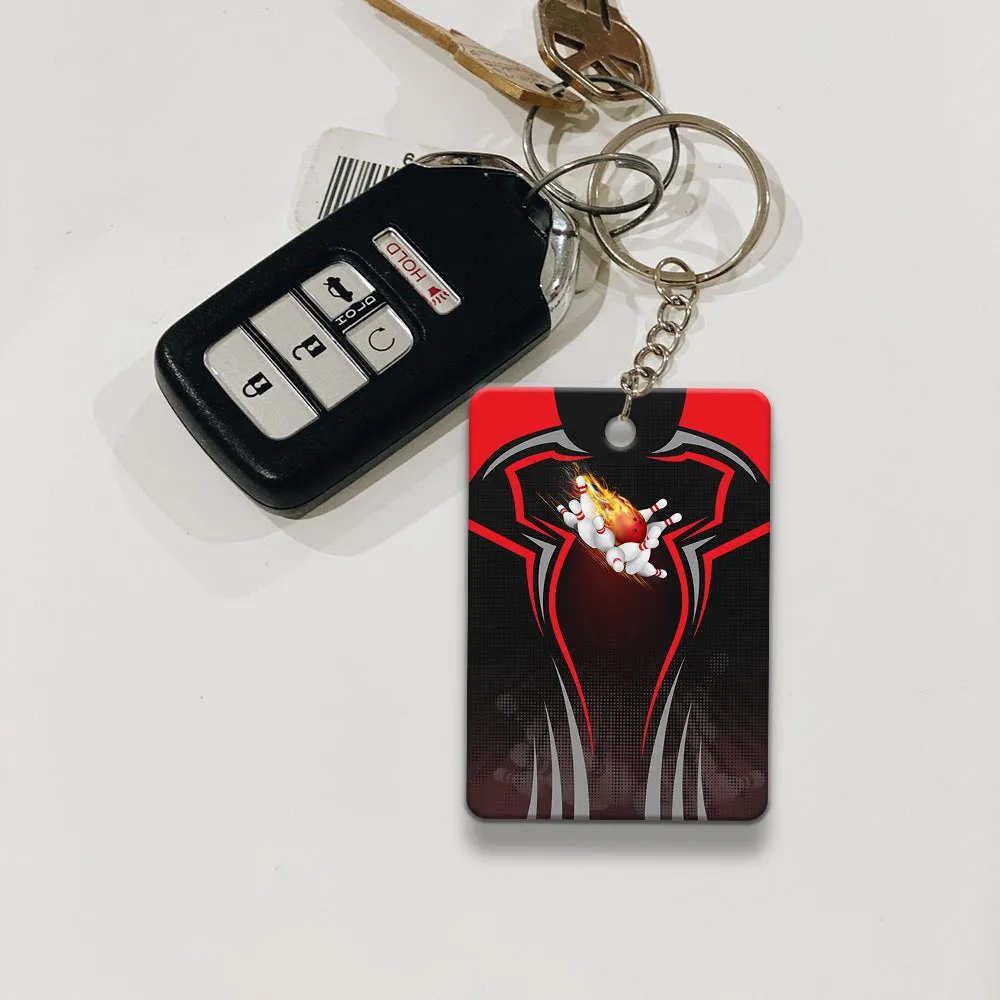 The Red Bowling Ball Crashing The Pins Personalized Name 3D Keychain