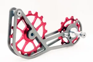 Titanium Road Cyclocross Gravel Bicycle Bike Rear Derailleur Oversized Pulley Wheel System Cage OSPW for Shimano Ultegra r8000 r8050 / Dura Ace r9100 r9150 11s use (Red)