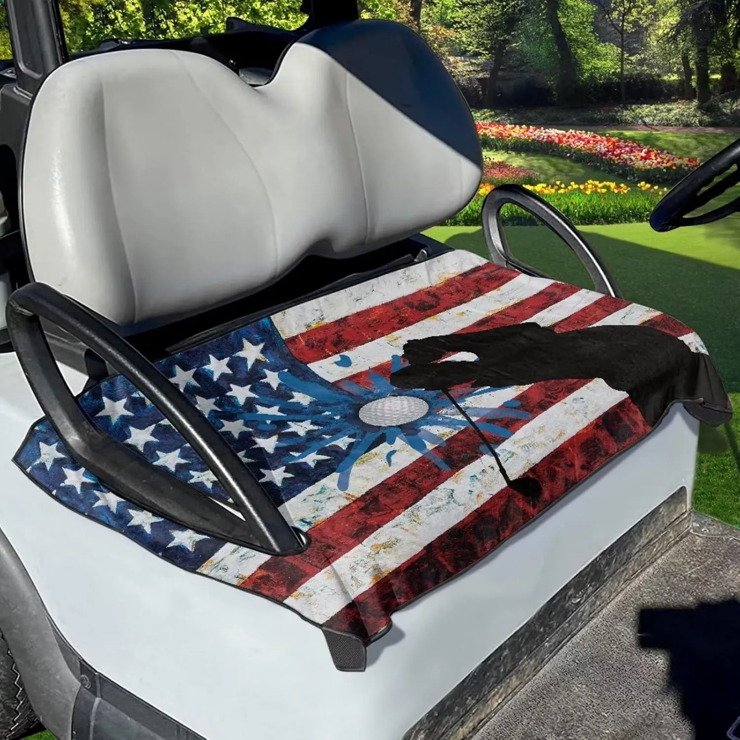 TODIYADDU American Flag Golf Balls Golf Cart Towel Seat Covers for Women Anti-hot Distinctive Golf Accessories Club Car with Armrests Easy Clean Golf Cart Towel Suitable for Sightseeing Car Club Car