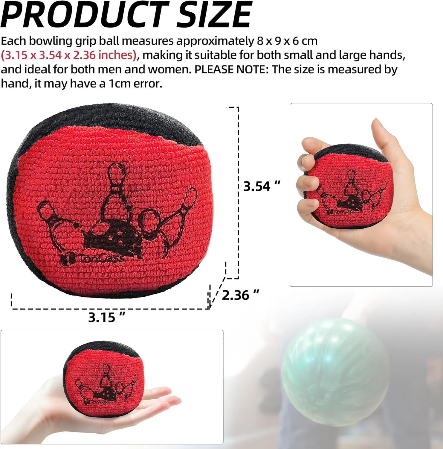 TonGass (3-Pack, Black and Red Microfiber Ultra Dry Bowling Grip Ball, Microfiber Bowling Grip Bags, Bowlings Powder Bag for Hands Use