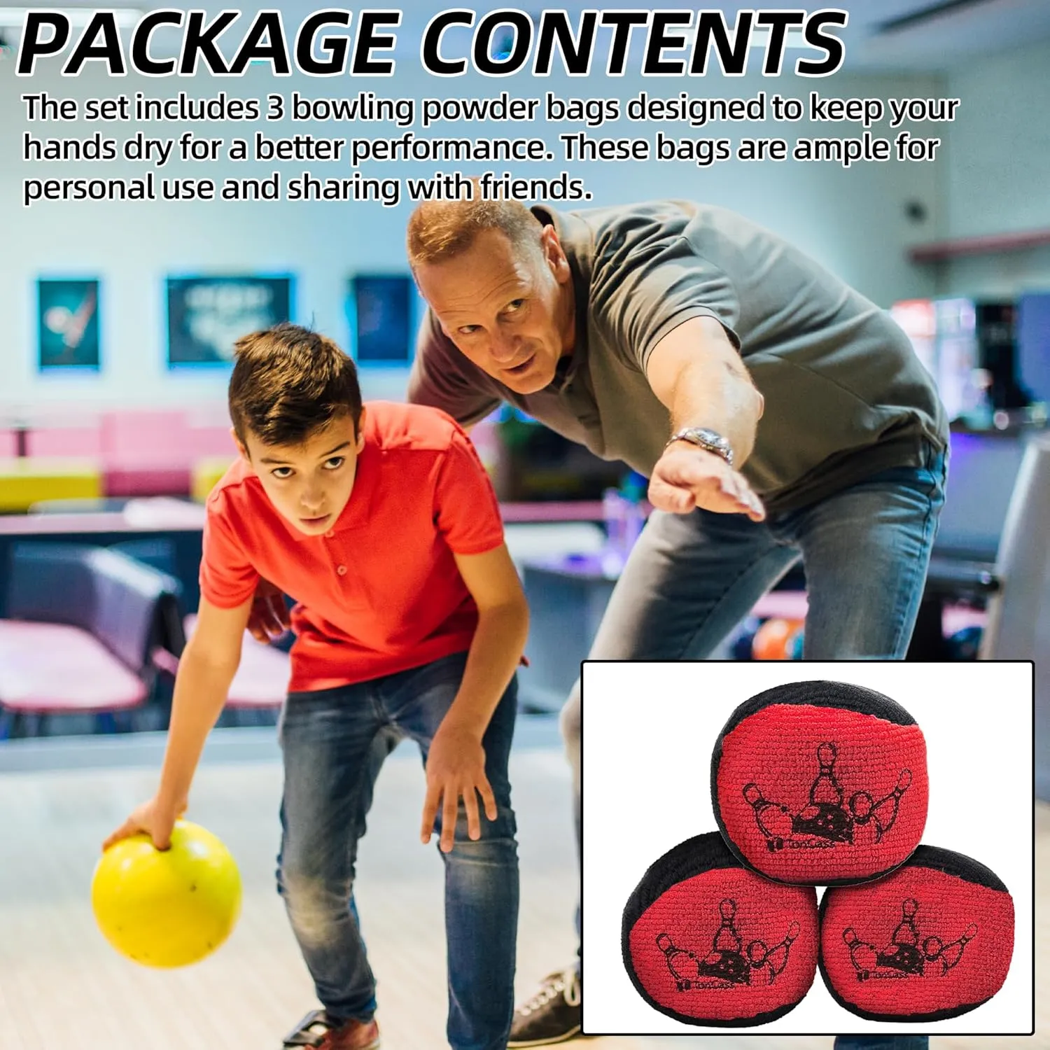 TonGass (3-Pack, Black and Red Microfiber Ultra Dry Bowling Grip Ball, Microfiber Bowling Grip Bags, Bowlings Powder Bag for Hands Use