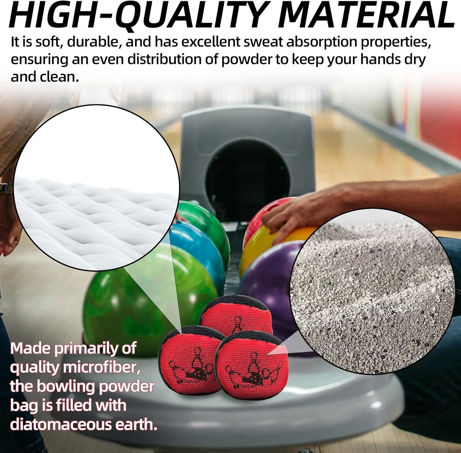 TonGass (3-Pack, Black and Red Microfiber Ultra Dry Bowling Grip Ball, Microfiber Bowling Grip Bags, Bowlings Powder Bag for Hands Use
