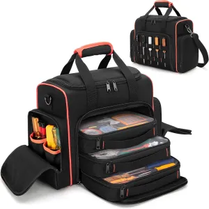 Tool Bag with 3 Removable Cases, 2 Layers Tool Tote for Hand Tools, Black