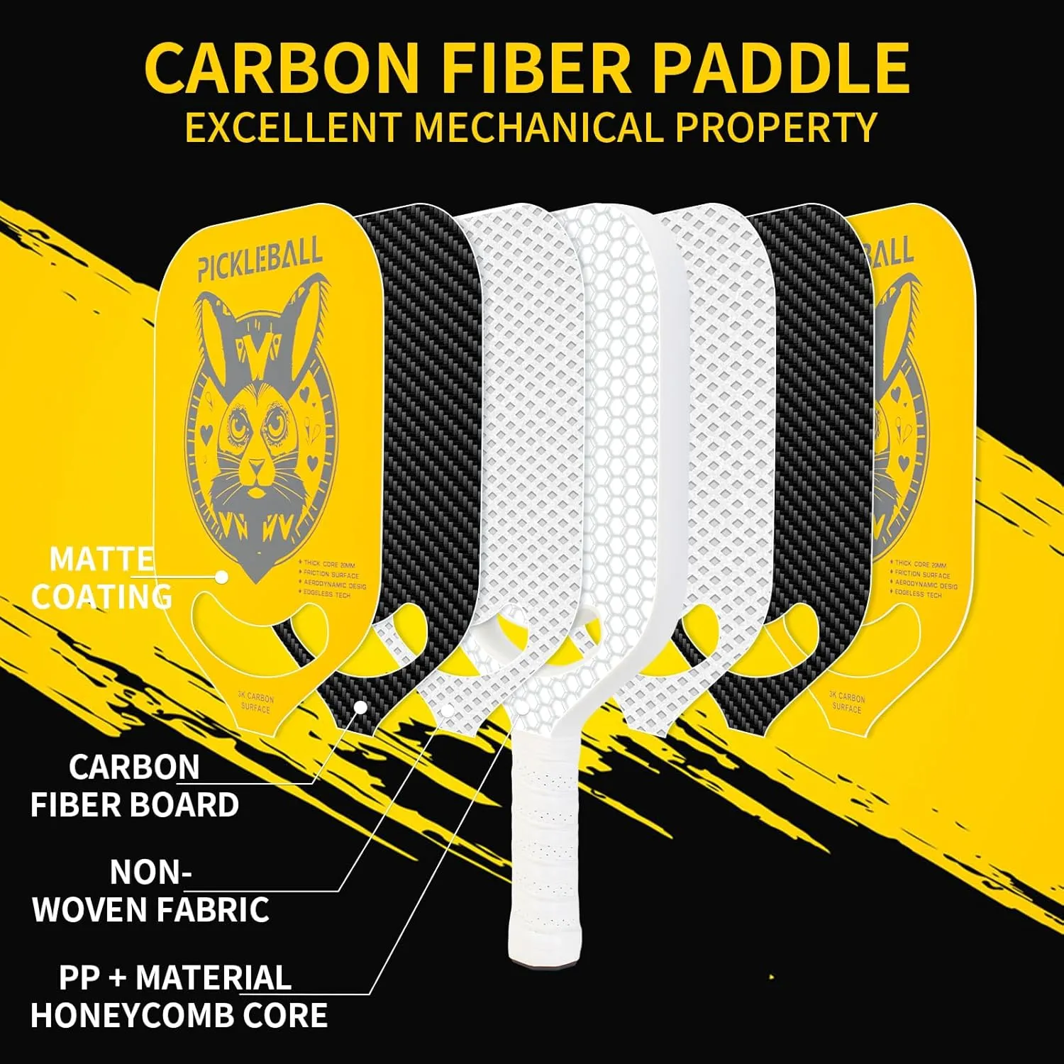 Toplive Pickleball Paddle, Carbon Fiber Pickleball Paddle Single Racket, Anti-Slip Cushion Grip   PP Honeycomb Core, Lightweight, for Beginners Pickleball Lovers