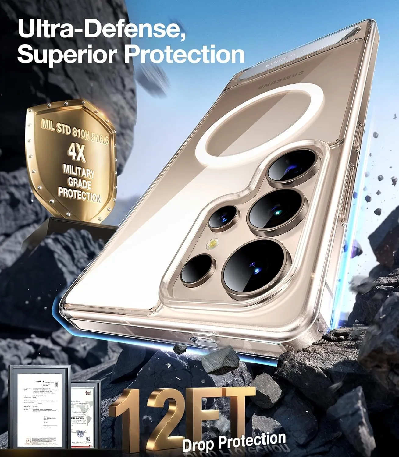TORRAS Strong Magnetic & Seamless Stand for Samsung Galaxy S25 Ultra Case for MagSafe, Mil-Grade Drop Protection, Adjustable Kickstand for Samsung Galaxy S25 Ultra Case, Anti-Yellowing Diamond Clear