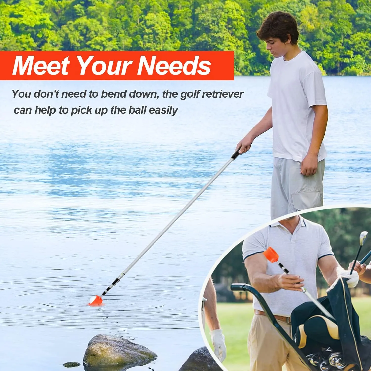 ToVii Golf Ball Retriever, 9ft 12ft 15ft 18ft Aluminum Alloy Golf Ball Retriever Telescopic for Water Golf Ball Picker Grabber Golf Accessories Golf Gift