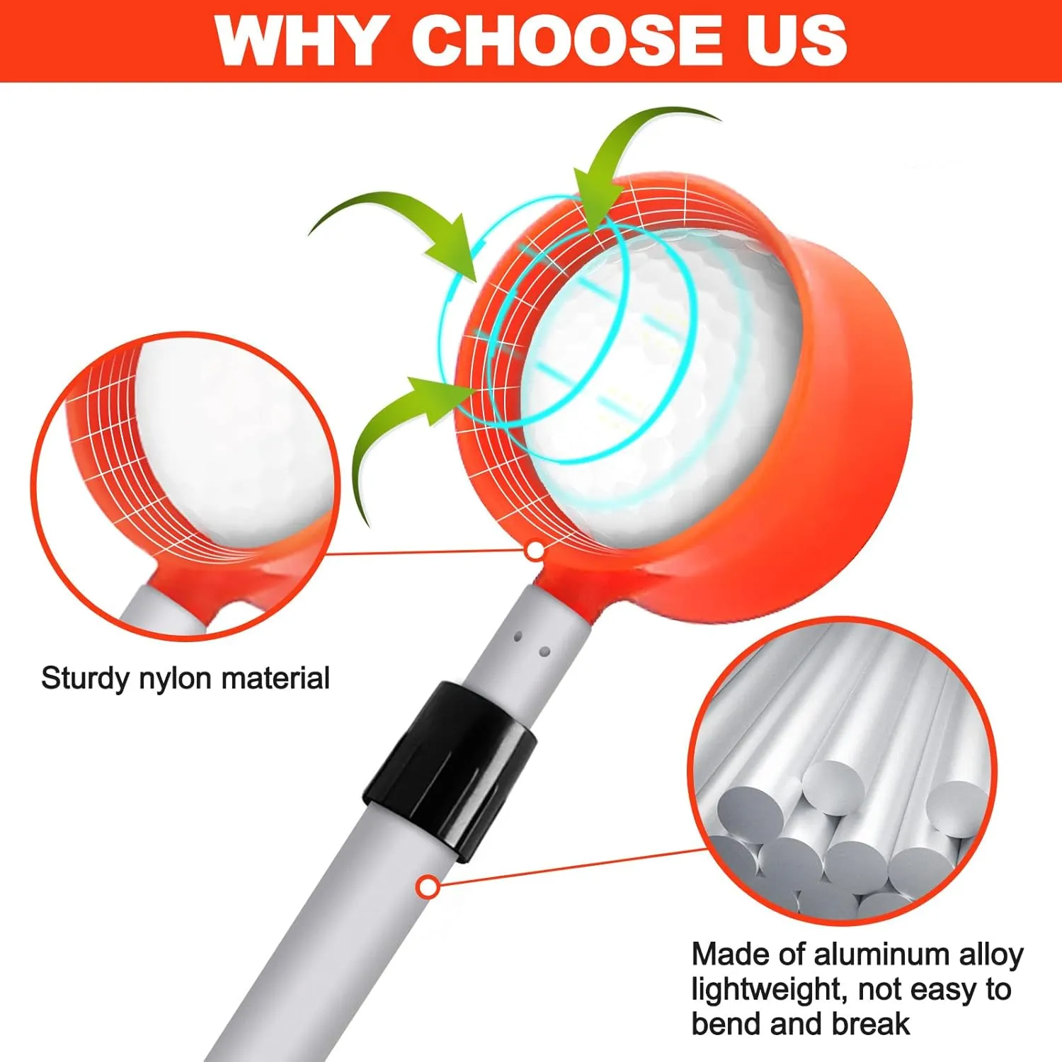 ToVii Golf Ball Retriever, 9ft 12ft 15ft 18ft Aluminum Alloy Golf Ball Retriever Telescopic for Water Golf Ball Picker Grabber Golf Accessories Golf Gift
