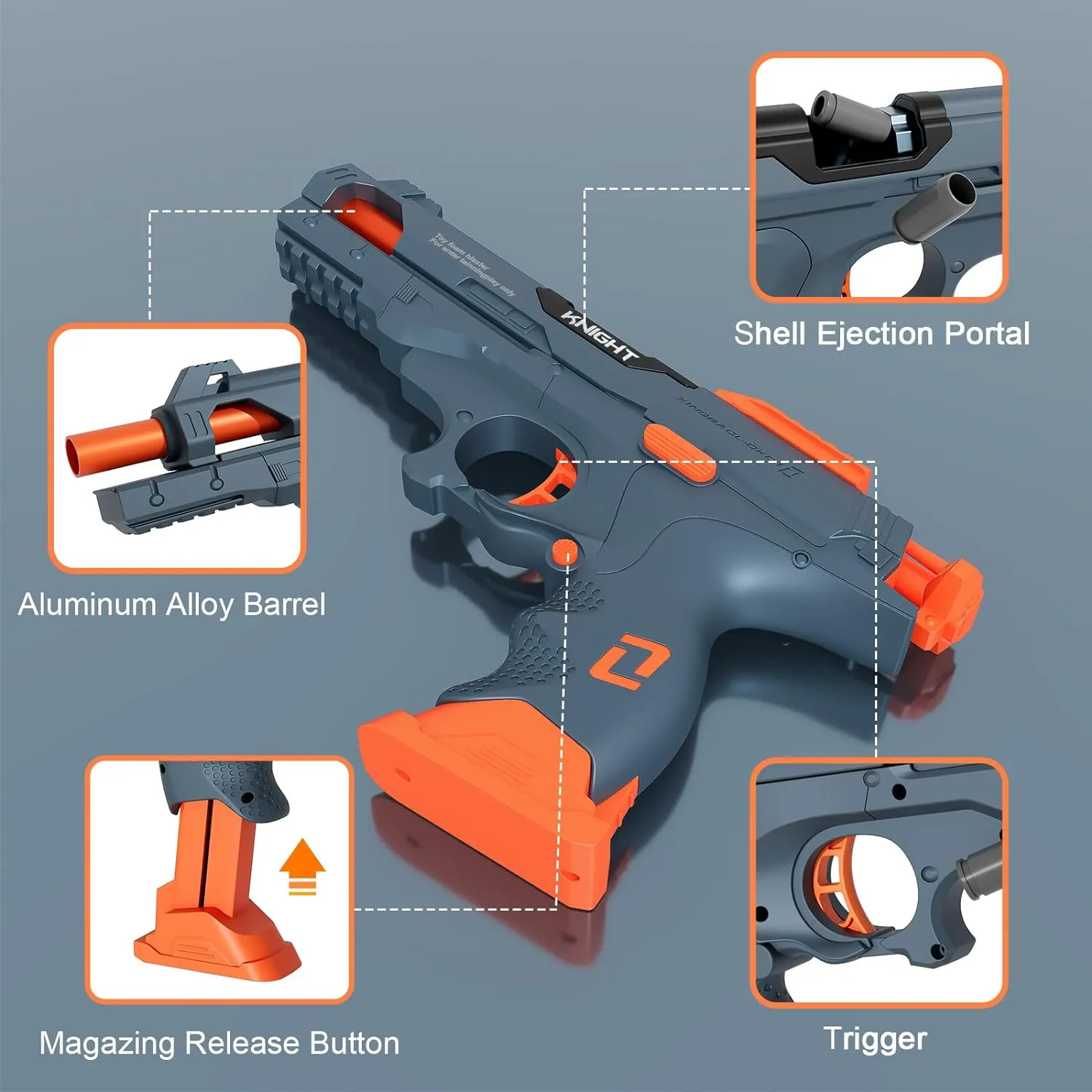 Toy Foam Blaster Pistol Toy - Soft Foam Darts for Kids with Orange Tip for 8 Years Old Boy, Ejecting Shells Magazine Dart Blaster, 2 Magazines 60 Darts
