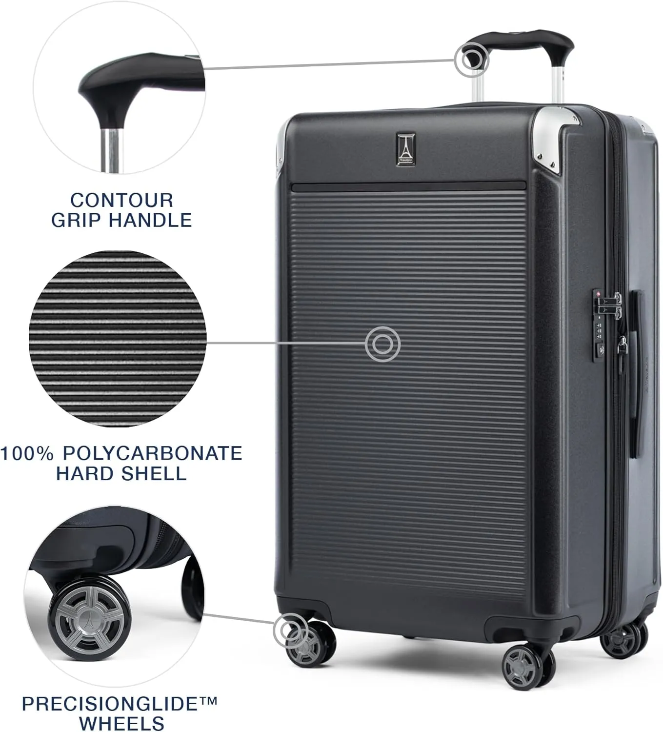 Travelpro Platinum Elite Hardside Expandable Checked Luggage, 8 Wheel Spinner, TSA Lock, Hard Shell Polycarbonate Suitcase, Shadow Black, Checked Large 28-Inch
