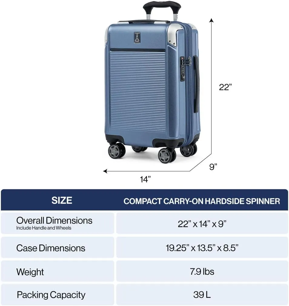 Travelpro Platinum Elite Hardside Expandable Spinner Wheel Luggage TSA Lock Hard Shell Polycarbonate Suitcase, Dark Sky Blue, Carry-on 21-Inch