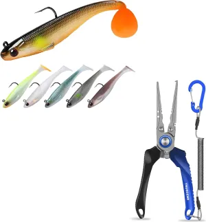 TRUSCEND Pre-Rigged Soft Fishing Lures, Easy Catching Lures for Family Fishing, Lockable Handy Fishing Pliers with Innovative Ergonomic Handle, Amazing Fishing Gear Gifts