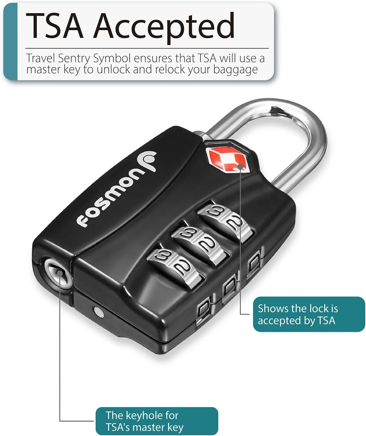 TSA Accepted Luggage Locks, Fosmon Open Alert Indicator 3 Digit Combination Padlock Codes for Travel Bag, Suit Case, Lockers, Gym, Bike Locks or Other (4 Pack)