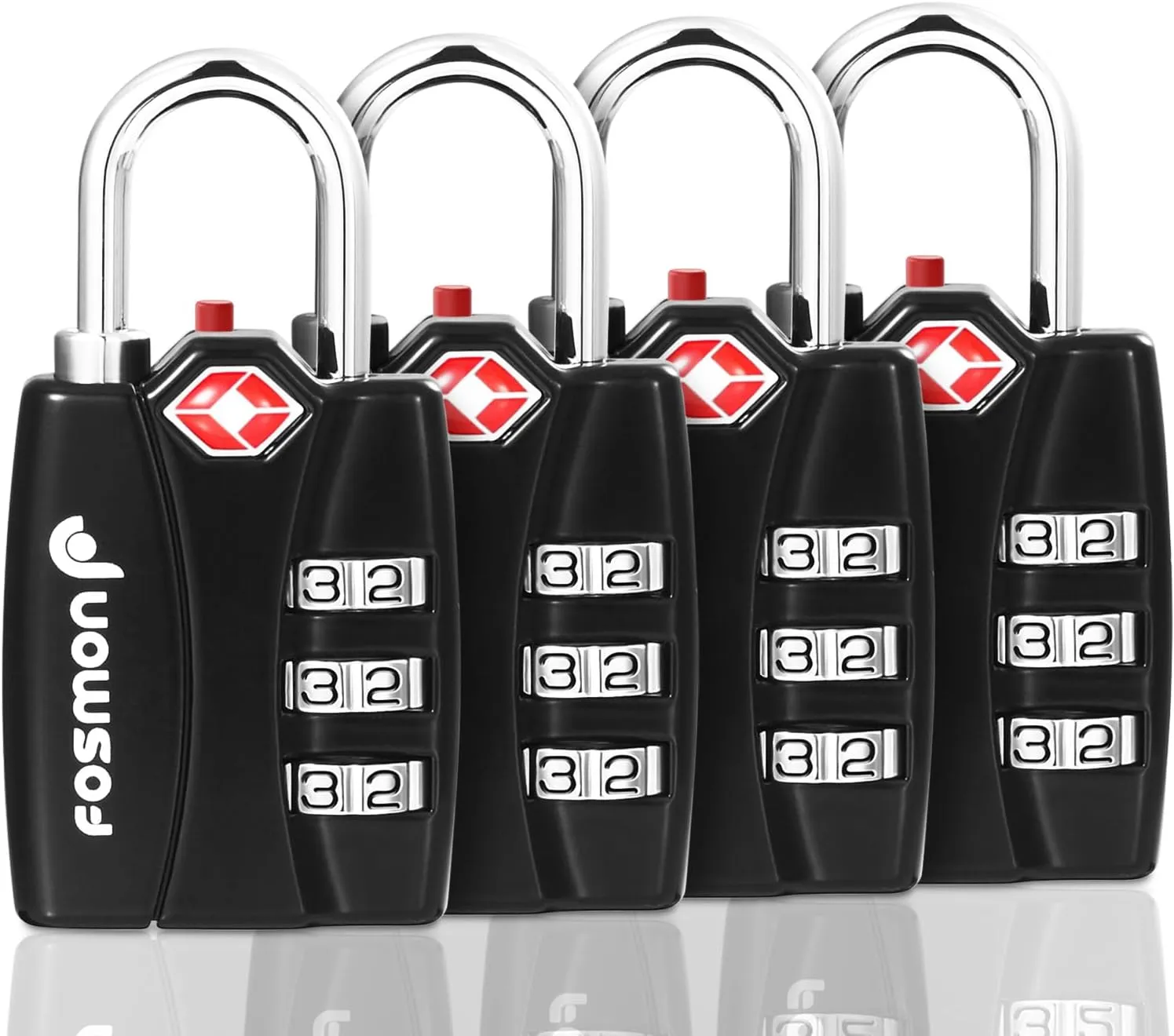 TSA Accepted Luggage Locks, Fosmon Open Alert Indicator 3 Digit Combination Padlock Codes for Travel Bag, Suit Case, Lockers, Gym, Bike Locks or Other (4 Pack)