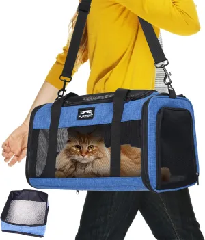 TSA Airline Approved Pet Carrier for Cats and Small Dogs - Soft Sided, Foldable, Cat Dog Carrier Fits Pets Up to 15 lbs - Ideal for Travel, Car Rides, and Vet Visits - Dark Blue