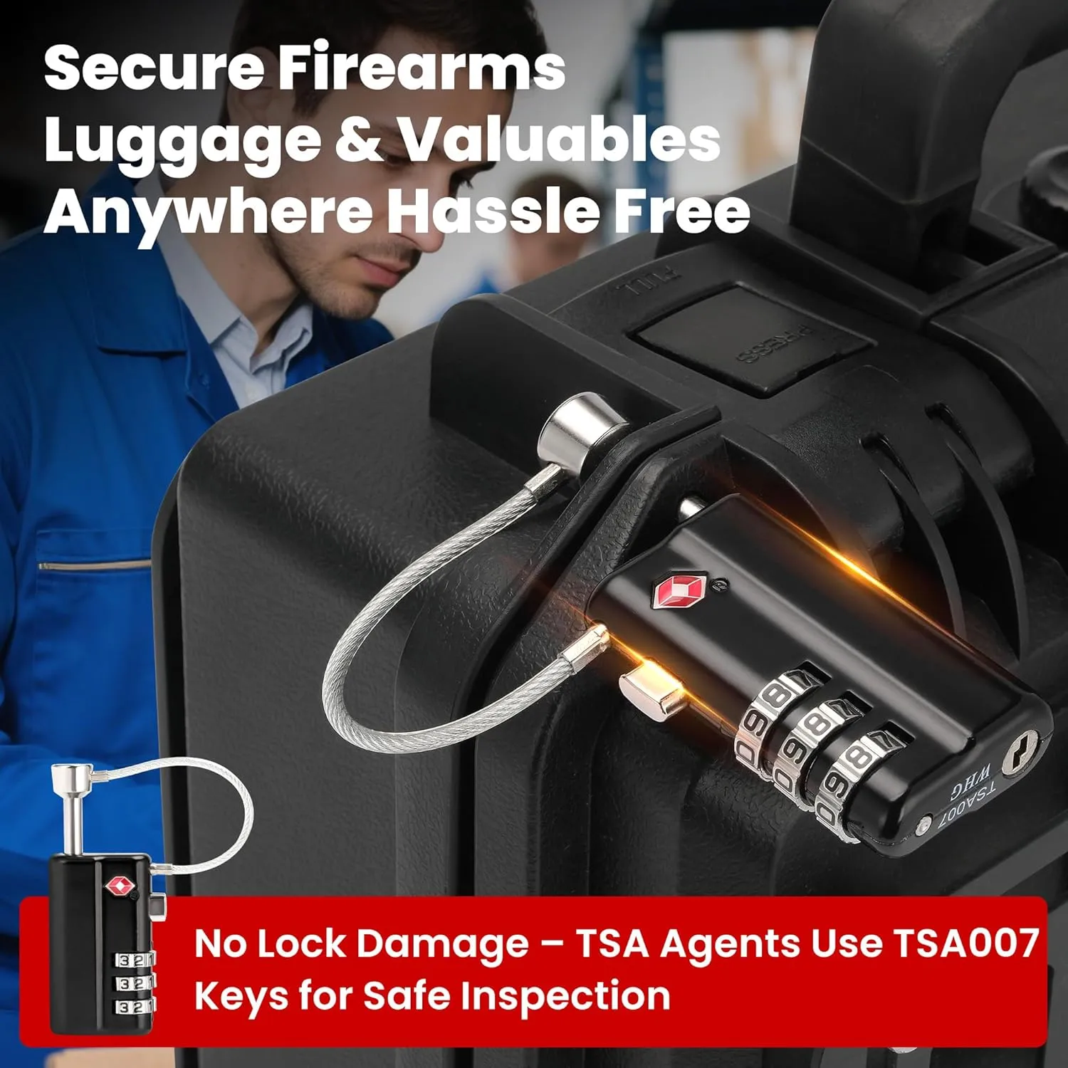 TSA Approved Gun Case Lock – Heavy-Duty, Cut-Resistant & Child-Safe Security Padlock for Firearms, Pistols, Rifle Cases, and Travel Luggage