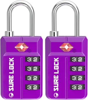 TSA Approved Travel Luggage Locks, Open Alert Combination Lock for School Office & Gym Locker,Toolbox, Pelican Case,Easy Read Dials- 1, 2 & 4 Pack (1, Dark Purple 2 Pack)