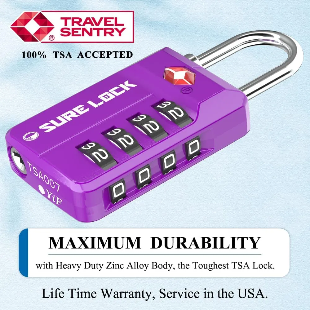 TSA Approved Travel Luggage Locks, Open Alert Combination Lock for School Office & Gym Locker,Toolbox, Pelican Case,Easy Read Dials- 1, 2 & 4 Pack (1, Dark Purple 2 Pack)