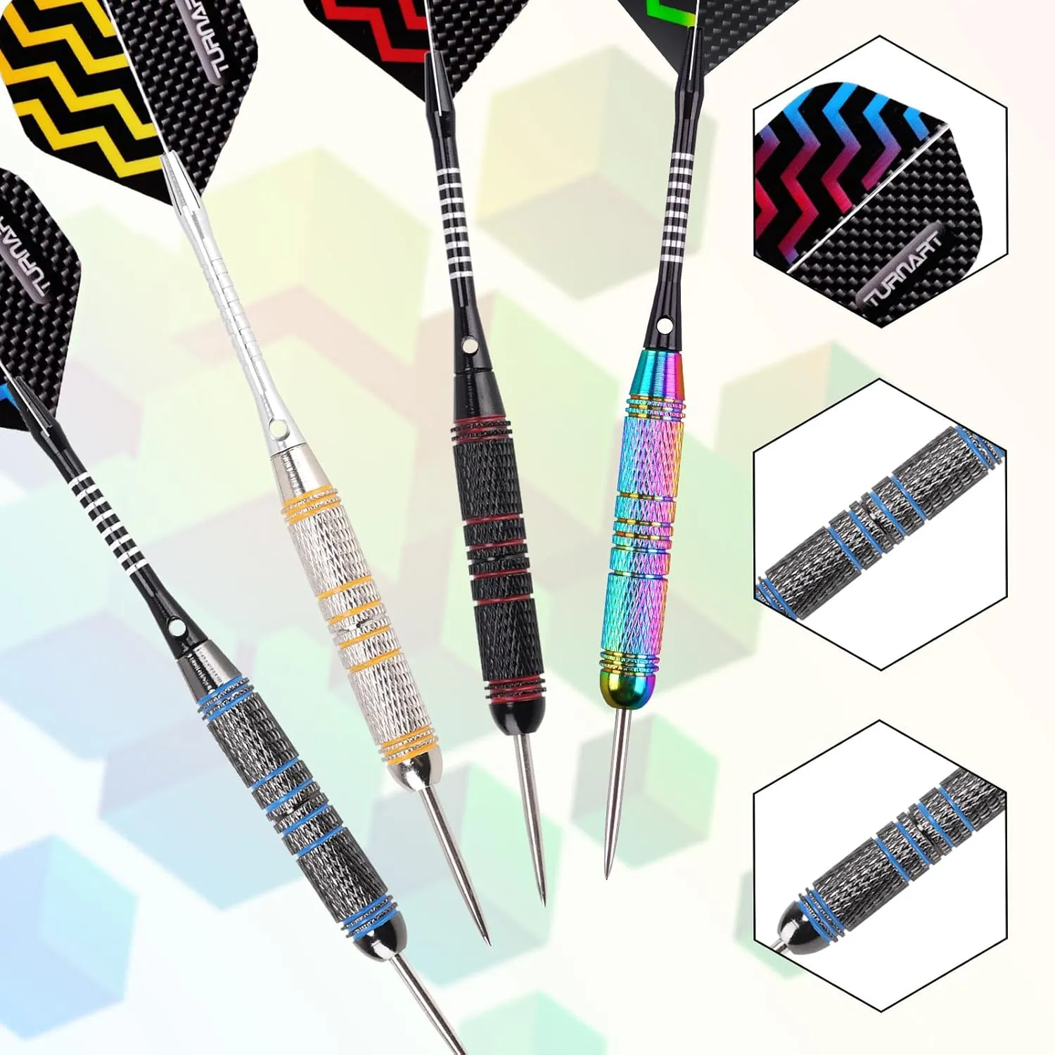 Turnart Darts Metal Tip Set - Steel Tip Darts Darts Set Professional Metal Darts Dart Board Set 12 Pcs 24 Gram 20 O-Rings Aluminum Darts Shafts 24 Extra Flights Darts Tool