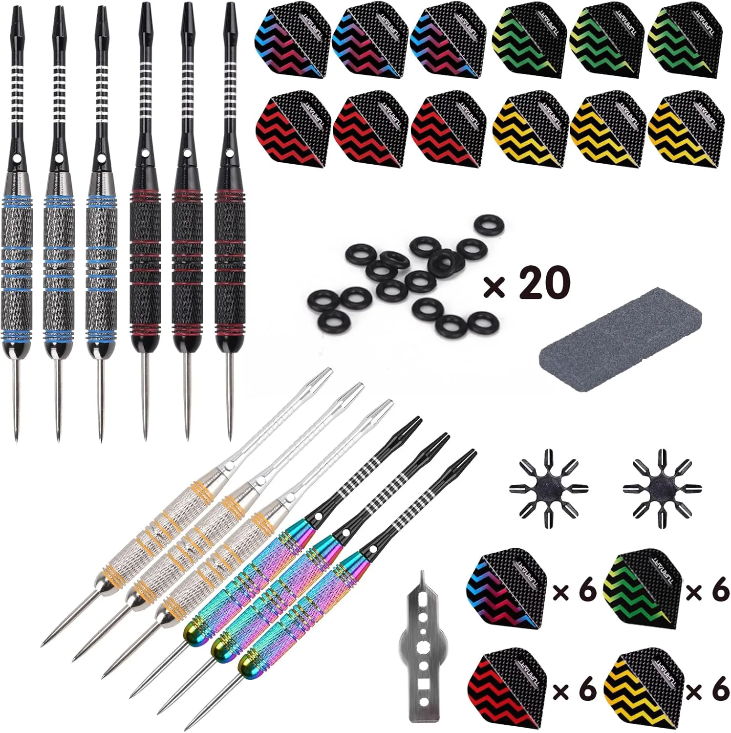 Turnart Darts Metal Tip Set - Steel Tip Darts Darts Set Professional Metal Darts Dart Board Set 12 Pcs 24 Gram 20 O-Rings Aluminum Darts Shafts 24 Extra Flights Darts Tool