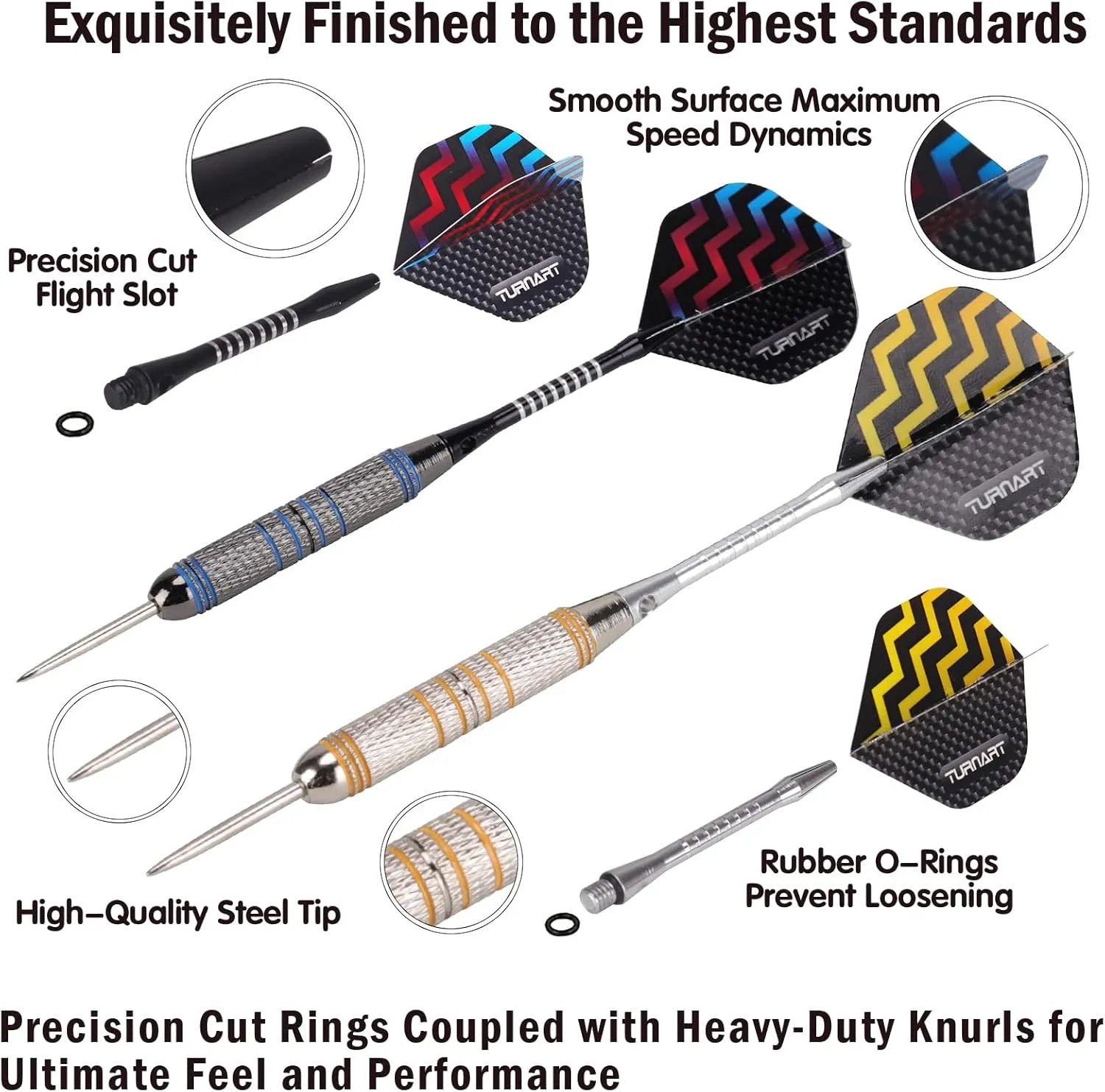 Turnart Darts Metal Tip Set - Steel Tip Darts Darts Set Professional Metal Darts Dart Board Set 12 Pcs 24 Gram 20 O-Rings Aluminum Darts Shafts 24 Extra Flights Darts Tool