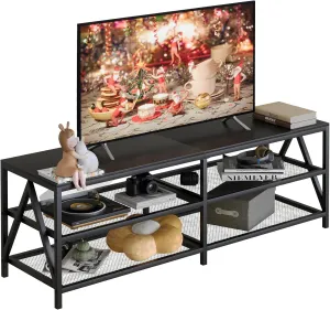 TV Stand for TV up to 65 Inch, Long 55" TV Cabinet with 3-Tier Storage Shelves,Entertainment Center TV Console Table for Living Room with Industrial TV Metal Frame, Black Oak