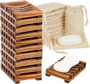 Umigy 60-Piece Soap Saver Kit - Sisal Mesh Bags & Bamboo Wood Soap Holders for Bath & Shower (Beige, Charcoal)