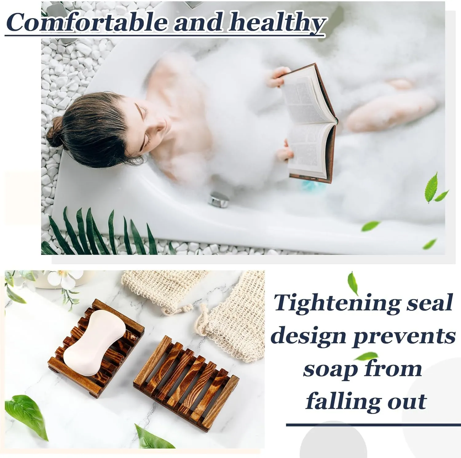 Umigy 60-Piece Soap Saver Kit - Sisal Mesh Bags & Bamboo Wood Soap Holders for Bath & Shower (Beige, Charcoal)