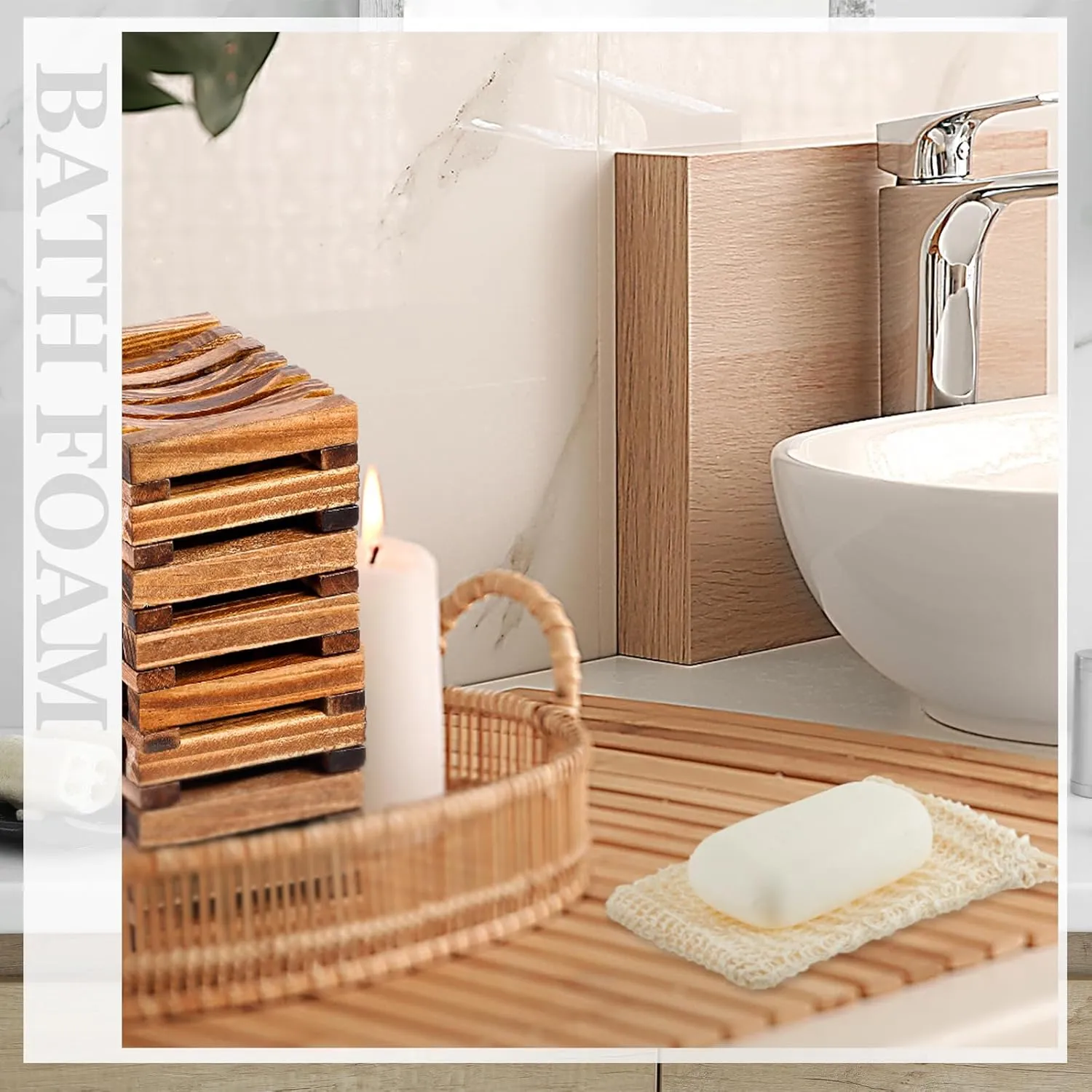 Umigy 60-Piece Soap Saver Kit - Sisal Mesh Bags & Bamboo Wood Soap Holders for Bath & Shower (Beige, Charcoal)