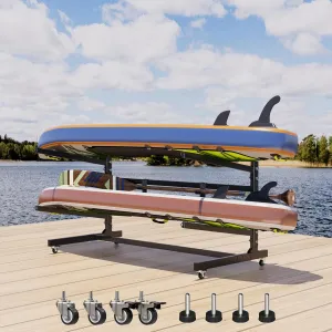 Upgrade 59 '' W Outdoor Indoor Kayak Storage Rack with Wheels & Paddle Hook,Heavy Duty Metal Storage Rack for Kayak, Canoe, Surfboard & Paddleboard,Black