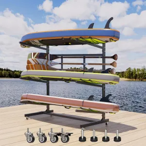 Upgrade 59 '' W Outdoor Indoor Kayak Storage Rack with Wheels & Paddle Hook,Heavy Duty Metal Storage Rack for Kayak, Canoe, Surfboard & Paddleboard,Black
